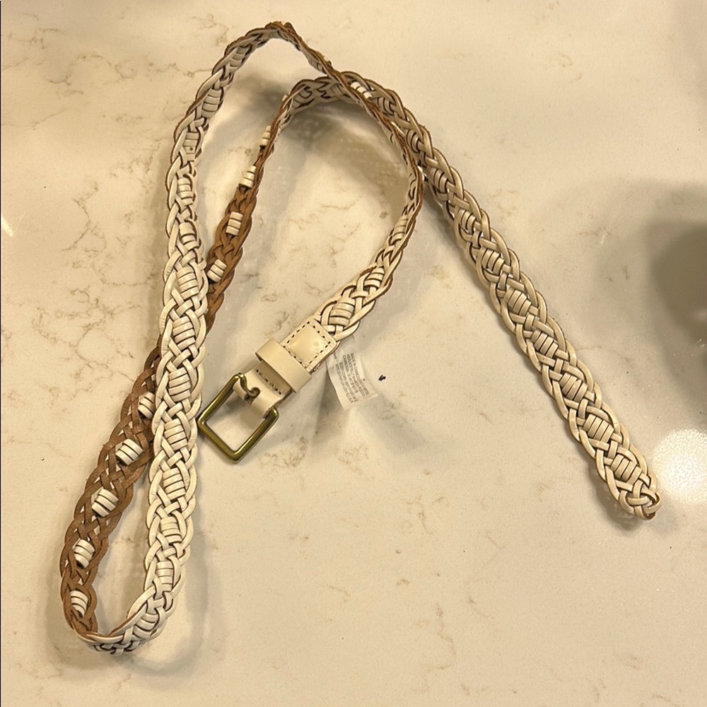 White and Tan Braided Leather Belt